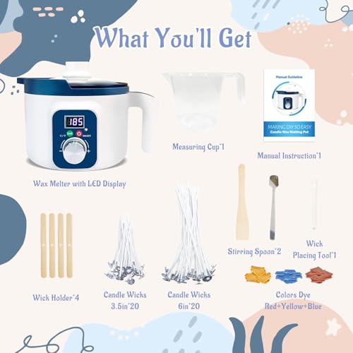KQU Digital Wax Melting Pot with Temperature Control for Candle Making - size: Wax Melting Pot Kit 9pcs