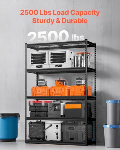VEVOR Storage Shelves, 2500 lbs, 5 Tier Heavy Duty Garage Shelving, 18" D x 48" W x 72" H Adjustable Metal Shelves for Industrial Shelving Unit Utility Shelf, for Kitchen, Warehouse, Basement, Black - color: Black, size: 18" D x 48" W x 72" H