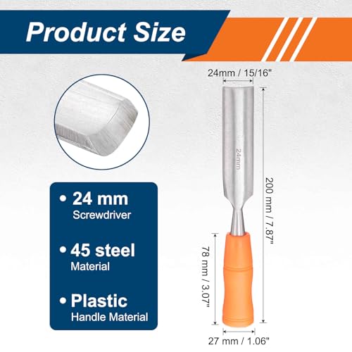 HARFINGTON 2pcs Wood Chisel 15/16" Carbon Steel Inner Beveled Edge Blade Wood Working Flat Chisel with Plastic Non-Slip Handle for Woodworking Carving DIY Projects, Orange - size: 15/16"