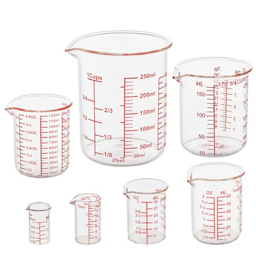 Ackers BORO3.3 Glass Measuring Cup Set, Beaker Style, 7-Piece - size: 5ml/15ml/30ml/60ml/120ml/150ml/250ml