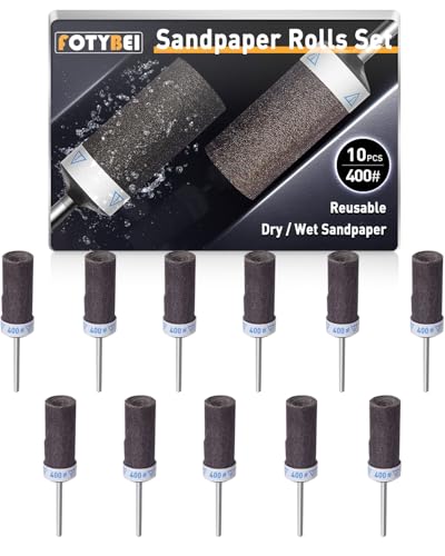 10Pcs 400 Grit Sanding Drums Sandpaper Sticks Set for Dremel Rotary Tool with 1/8" Shank, Rotary Tool Accessories Suitable for Metal Rust Removal/Jade Polishing/Stone Grinding (400 Grit) - size: 400 Grit