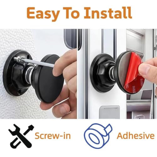 RV Magnetic Door Catch with Adhesives Screws - Easy to Install Camper Trailer Door Holder, Sturdy Stopper for RV Accessories (L) - size: Large