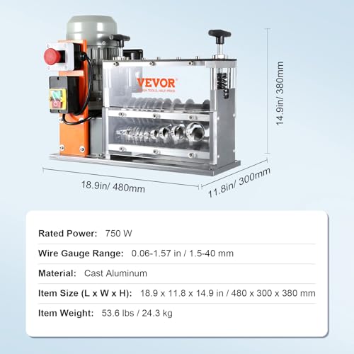 VEVOR Automatic Wire Stripping Machine 0.06-1.57 in Electric Cable Stripper - style: Electric 750W