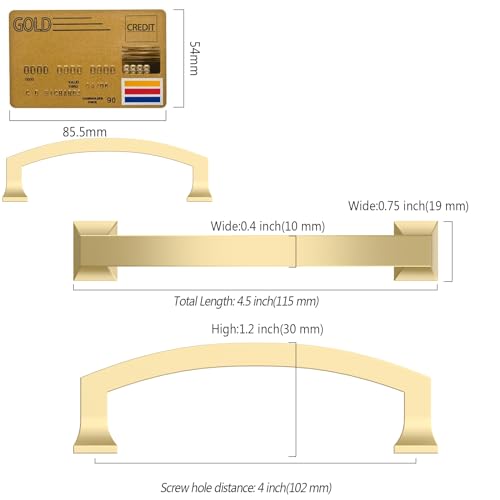 Amerdeco 10 Pack Brushed Gold Cabinet Pulls 4" - color: Brushed Gold, size: 4" hole center