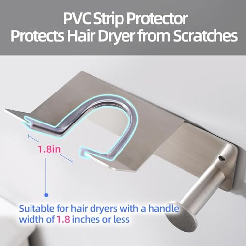 Hair Dryer Holder, Hair Dryer Holder Wall Mounted, Self Adhesive Blow Dryer Holder, Stainless Steel Dyson Hair Dryer Holder, Hairdryer Holder for Bathroom BANJEKT - color: Silver 1