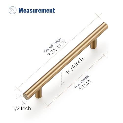 Ravinte Cabinet Pulls,7.38" Length, 5" Hole Center,Champagne Bronze,30 Pack | Round T-Bar Shape, Kitchen Drawer Pulls, Stainless Steel Feel, Cabinet Handles, For Cupboards, Drawers, Dressers, Cabinets - color: Champagne Bronze
