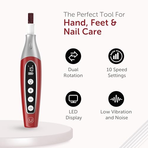 PediLux Pro Professional Manicure Pedicure Kit, Cordless Electric Nail File Drill Set, Thick Toenail Grinder, Toe Nail Dremel Tools, Filer, Buffer, Sander, Remove Cuticles, Callus for Women & Men - style: Red (Limited Edition)
