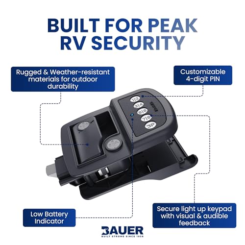 Bauer NE Bluetooth Keyless Entry Door Lock with Handle, Close Field Technology, Essential Camper Must Haves, Secure Trailer, Durable RV Door Latch, Convenient RV Lock Keyless Entry