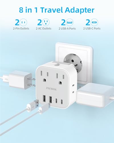 European Travel Plug Adapter Set, 8-in-1 Travel Adapter with 4 Outlets - style: World Adapter+Type C/G/E F
