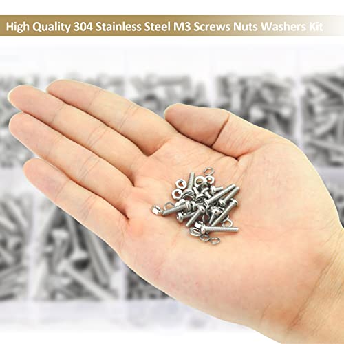 542 Pieces M3 x 6/8 /12/16 /20/25 /30mm Phillips Pan Head Machine Screws Nuts Washers Assortment Kit, 304 Stainless Steel, Fully Machine Thread - size: M3, style: Phillips Pan Head