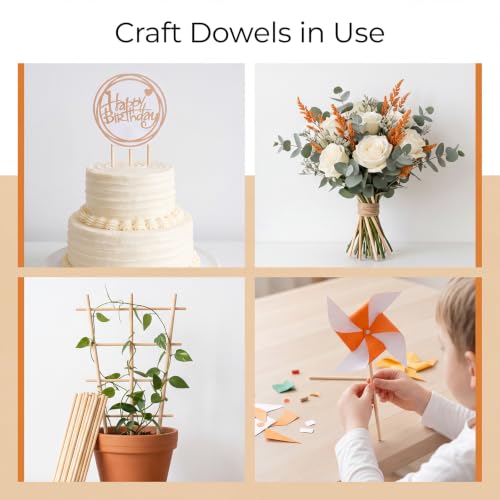 300 Pcs Wooden Dowel Rods, 1/4 x 12 Inch Craft Sticks for DIY - size: 1/4 x 12 Inch(300 PCS)