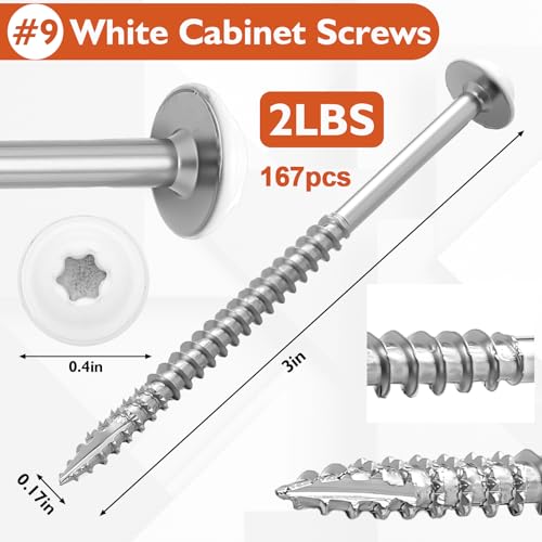 Frienda 2 Pound White Cabinet Screws Bulk #9x3'' Approx. 167 Pcs - color: Silver, size: #9x3 Inch