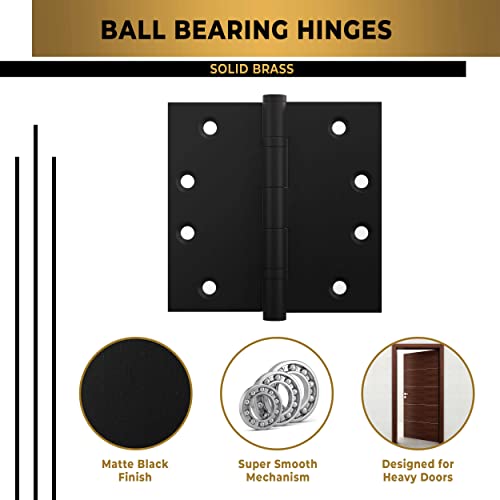 Black Heavy Duty Door Hinge Matte Black Ball Bearing 4x4 Inch Heavy Duty - Set of 3 Solid Brass Matte Black Door Hinges (Flat Black) - color: Flat Black