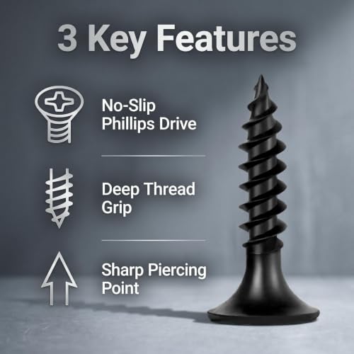 50Pcs Self-Tapping Black Wood Screws with Driver Bit, #8 x 1-1/2" - size: #8x1-1/2"