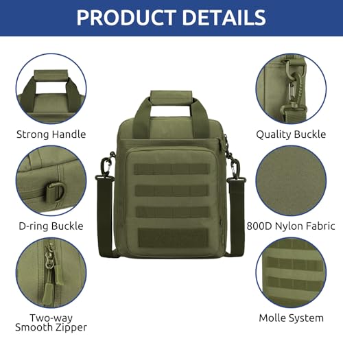 Tactical Messenger Bag, Laptop Briefcase MOLLE Shoulder Pack Handbag - color: Army Green