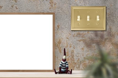 OKAWYC Triple Toggle Light Switch Cover Adler Metal Wall Plate, 2-Pack Brushed Brass 3 Gang, for Light Switch Cover Decorative Wallplate, Durable - size: 3 Toggle