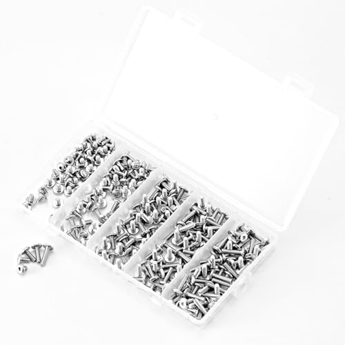 M3 x 4mm 6mm 8mm 10mm 12mm Flat Round Head Hex Socket Cap Screws Bolts, Furniture Screws, 304 Stainless Steel, Metric Fully Threaded, Allen Hex Drive, Bright Finish, Assortment Kit 250PCS - size: M3 x 4/6/8/10/12mm (250PCS)