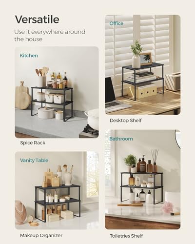 SONGMICS Cabinet Organizer Shelf, Set of 2 Spice Rack, Kitchen Storage - color: Ink Black + Charcoal Black, size: 15.6"w
