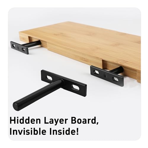 4Pcs 3 Inch Black Floating Shelf Brackets, Heavy Duty Hidden Shelf Supports, Concealed Blind Shelf Support for Wood Shelves DIY Home Decor, Includes Screws and Wall Plugs - size: 3 Inch
