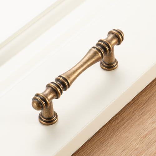 KOOFIZO 30 Pack 3 in Antique Brass Cabinet Pulls, Brass Drawer Handles P30 - color: Antique Brass, size: 3" CC - 30Pcs