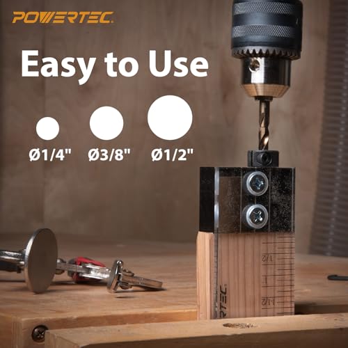 POWERTEC Complete Doweling Jig Kit w/ 1/2",3/8",1/4" Cobalt M-35 Drill Bits, Wood Dowel Jig Accessories with Depth Scale, Laser Cut Alignment Marker & Split Ring Stop Collar for Easy Alignment(71714) - style: Complete Doweling Jig Kit (1/2", 3/8", 1/4" Bi