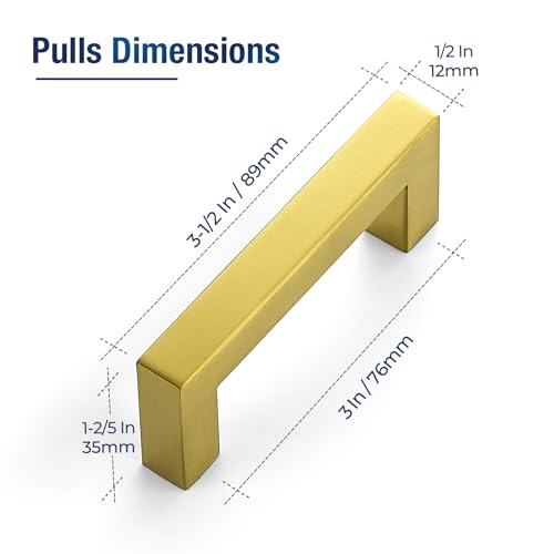 JOY DECOR Gold Cabinet Handles Square Cabinet Pulls, 3 Inch CC, 10 Pack - size: 3 Inch Hole Center