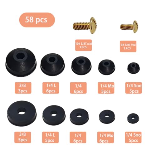 58 PCS Faucet Washers Assortment Kit, Flat & Beveled Rubber Faucet Washers
