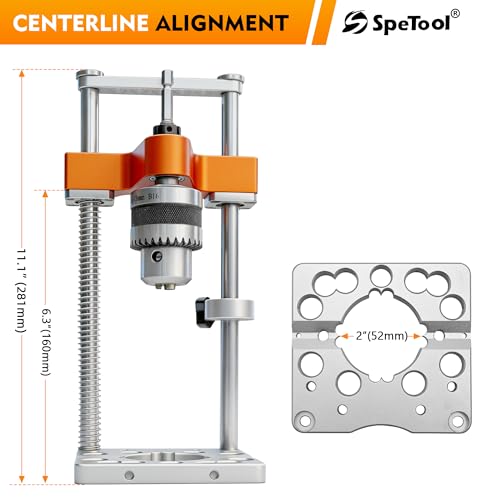 SpeTool Portable Drill Guide with Liner Ball Bearings, 0.004" High Precision Drill Guide for Straight Holes, All-Aluminum Base, Spring-Assisted Portable Drill Press for Woodworking & DIY, S04003