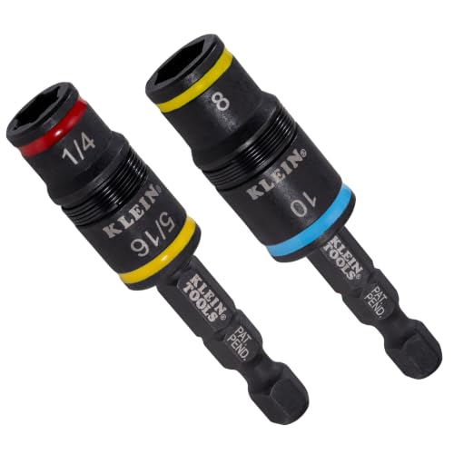 Klein Tools 80213 2-Piece Impact Socket Set, SAE and Metric Flip Socket Set, 4 Hex Nut Driver Sizes and 1/4-Inch Bit Holder, 2-Inch Shafts - color: 6-in-2 Sae & Metric Set