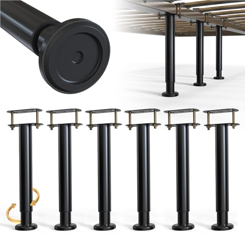 Adjustable Height Bed Frame Support Leg, Metal Bed Frame Support Legs with Rubber Base, Bed Slat Support Leg for Heavy Duty/Wooden/King/Queen Bed Frame (10"-16.5" (6pcs)) - size: 10"-16.5" (6pcs)