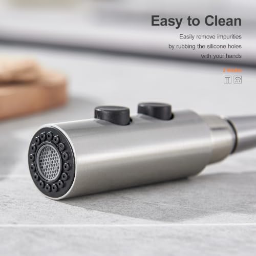 TIORIY Metal Kitchen Faucet Head Replacement, Pull Down Spray Head with 15 Adapters, 2 Function Kitchen Sink Spray Nozzle, Stainless Steel, Brushed Nickel - color: Brushed Nickel