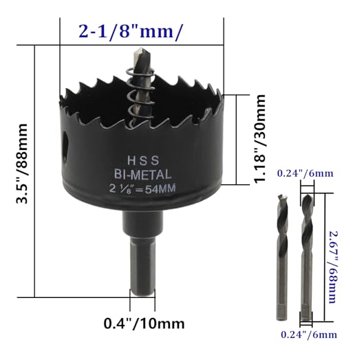 2-1/8" Hole Saw Drill Hole Cutter BI-Metal Hole Saw for Thin Metal, Drywall, Plastic and Wood - 2pcs - color: black, size: 2-1/8" (54mm)