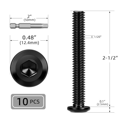 10 PCS 1/4"-20 x 2-1/2" Flat Head Socket Cap Screws Bolts, Flat Round Head Furniture Allen Bolts, Stainless Steel 304, Full Thread, Black Coating, Screwdriver Bit Included - size: 1/4"-20 x 2-1/2"