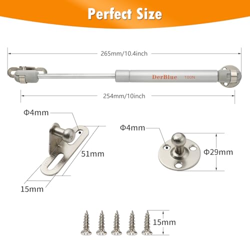 DerBlue 4-Pack 10inch 100N/25lb Gas Struts for Cabinets - Professional Cabinet Shocks and Gas Struts - color: Silver