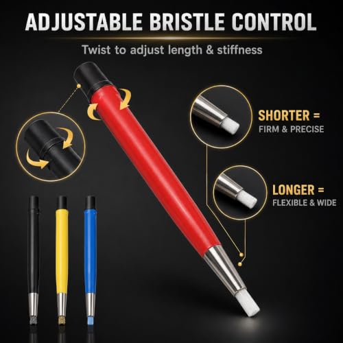 4 Piece Fiberglass Scratch Brush Pen Set with Steel, Brass, Nylon Tips