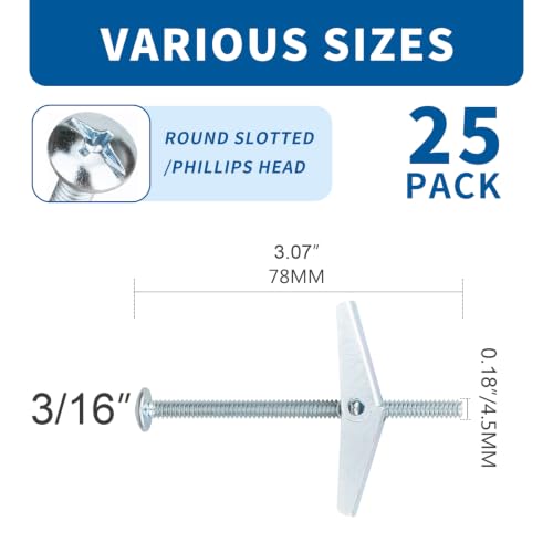 25pcs 3/16 Inch Hollow Wall Anchors for Drywall Ceiling - size: 3/16 Inch