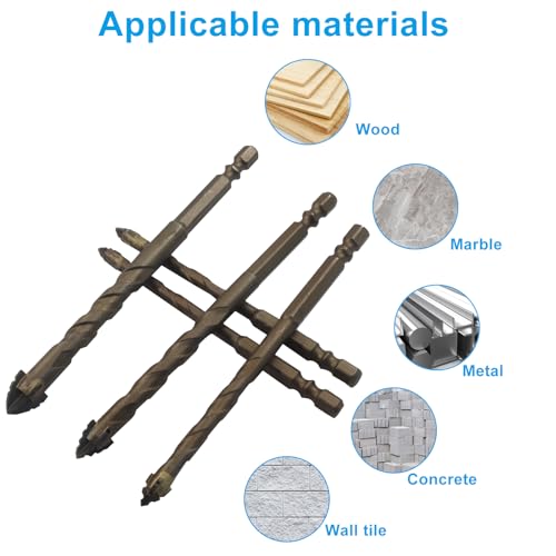 10 Pcs Four-Flute Sawtooth Eccentric Drill Bit Set, High-Performance Alloy Steel Drill Bits with Hex Shank for Stone, Glass, Concrete, Wood, Brick & Metal Drilling (6/8/10/12mm)