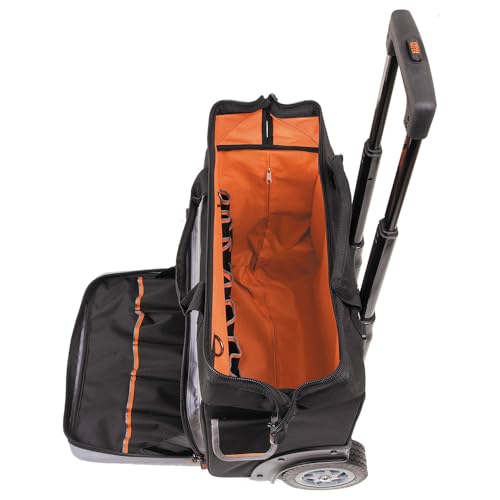 Klein Tools 55452RTB Tool Bag, Water Resistant Tool Storage Organizer Rolls on Rugged 6-Inch Wheels, 24 Pockets, Load Tested to 200-Pound - size: Rolling Tool Bag