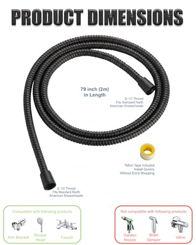 79 inches Kinkless Matte Black Flexible Stainless Steel Shower Hose - Replacement for Handheld Showerhead Hose (Matte Black) - style: 79'' Matte Black