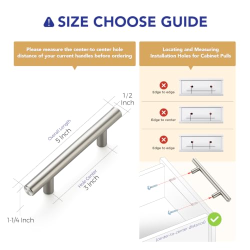 Ravinte Brushed Nickel Cabinet Handles,Round T Pulls,3 Inch,30 Pack - color: Brushed Nickel, size: 3 Inch Hole Center