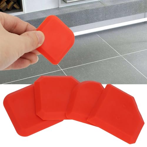 Caulking Tool Kit, 4Pcs Silicone Applicator Tool, Portable Sealant Scraper, Caulk Remover Tool Set for Glass Glue Smoothing Finishing Cleaning Sealing, Easy to Use, Red
