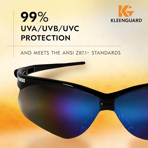 KleenGuard™ V30 Nemesis™ Safety Glasses (14481),Blue Lenses with Mirror coating, Black Frame, Unisex Eyewear (12 Pairs/Case) - size: One Size