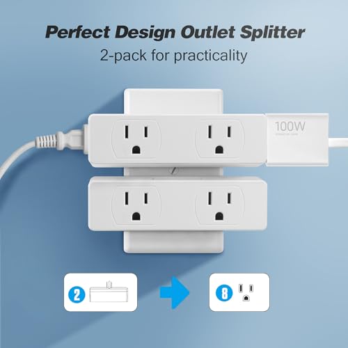 Outlet Extender 2pack, 4AC Multi Plug Wall Outlet, Multiple Outlet Splitter | 3-Plug Wall Adapter, Multiple Plugs in One Outlet, Cruise Essentials, Electrical Wall Outlet Adapter - color: 4 AC Outlet Extender 2pack
