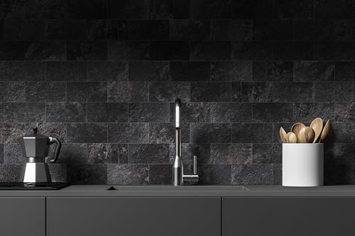 StyloVue 100 Pieces Peel and Stick Backsplash for Kitchen, 3" x 6" PVC Subway Tile 2026 Upgraded Graphite Stone Backsplash Stick on Tile Elevate Kitchen Fireplace RV - color: Graphite Stone