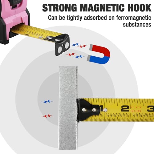 WORKPRO 16FT Pink Tape Measure, 1/8 Fractions Easy Read Measuring Tape - color: Pink, size: 16FT