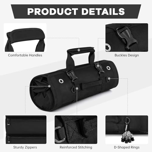 ANILD 18.5 Inch Extra Long Tool Bag Roll Up, Roll Up Tool Bag Organizer - color: Black, size: X-Large