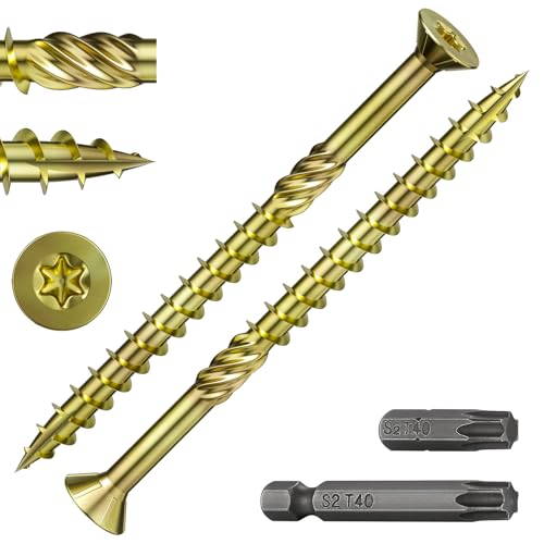 Wensilon 5/16 * 5" Yellow Zinc Deck Screws, (31pcs) 2 lbs.Exterior Wood Screws, Bronze, Star Bit - color: Yellow, size: 5/16*5"
