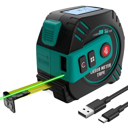 2-in-1 Laser Tape Measure USB-C Recharge 262Ft Laser & 16Ft Tape Green-Beam - color: Green Laser Tape 16ft+262ft