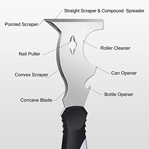 Mister Rui 3PC 10-in-1 Paint Scraper, MultiUse Putty Knife Tool, Hammer End