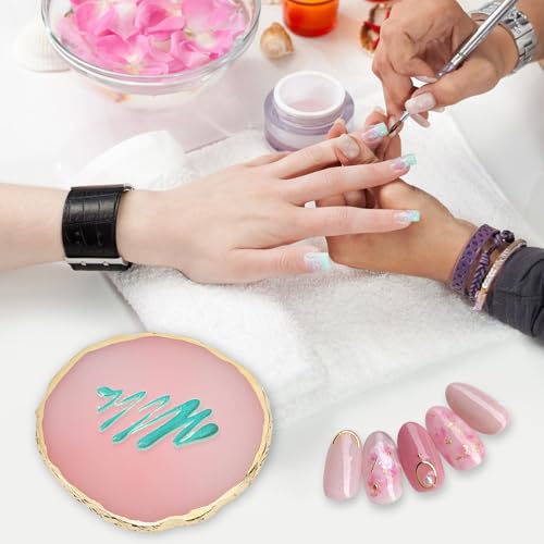 2 Pcs Resin Nail Art Palette Set, Pink & White, Gold Edge, 10 x 8 cm - color: Pink, White